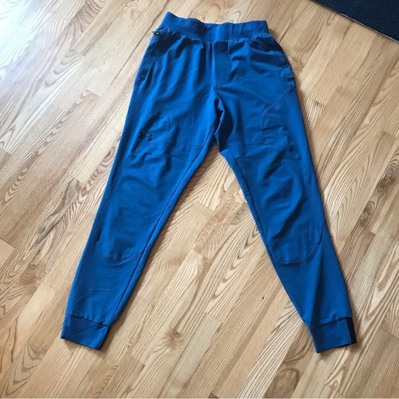Under Armour joggers UA athletic pants blue black fitted armor womens size small - Picture 1 of 13